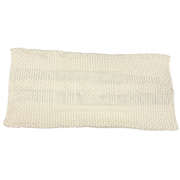 NEW Aran Crafts 100% Merino Wool Irish Shamrock Blanket 50x60 Natural & Green - Picture 9 of 10